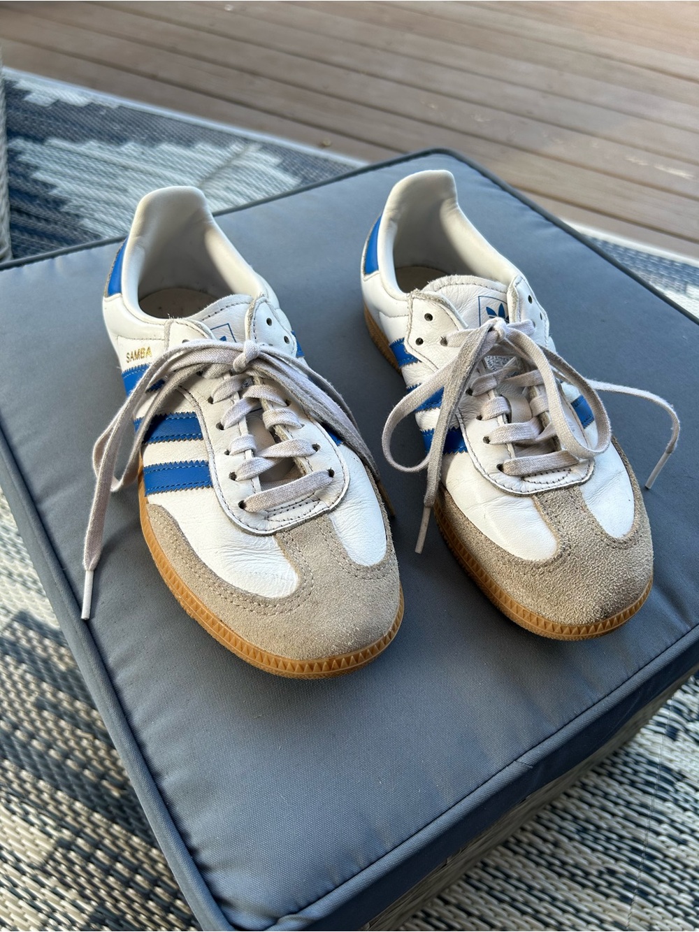 Adidas Kids Samba OG Sneakers in White, Blue & Tan